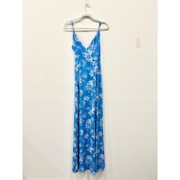 NWT Wayf Angelina Floral Surplice V-Neck Maxi Wrap Gown Ocean Blue Womens Size S - Picture 3 of 7